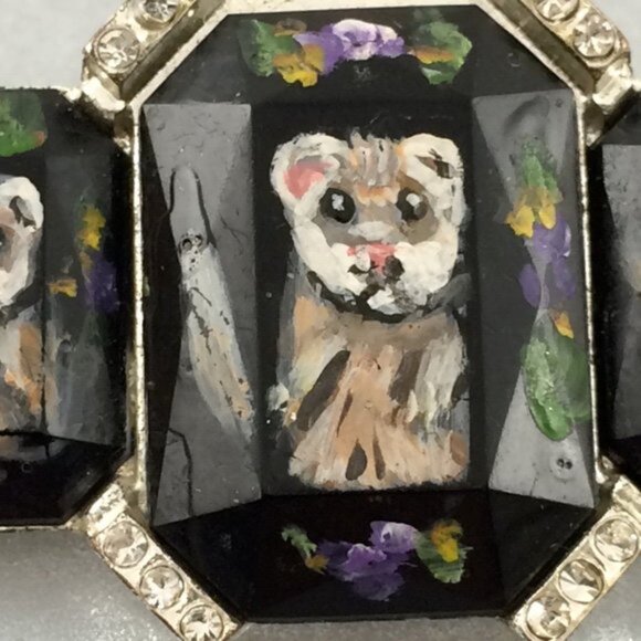 Hand-Painted Ferret Black Brooch Pin Silvertone Metal  Pet Artisan Polecat - Picture 7 of 16